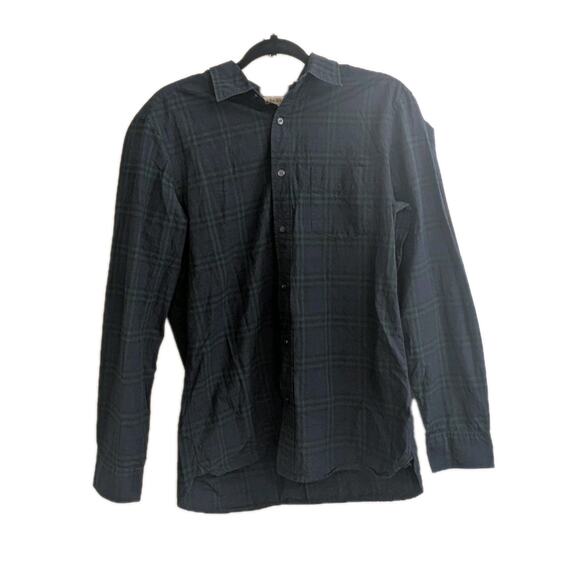 Men's Burberry Button Up Navy Blue Green Check Pattern Shirt Size Medium - Picture 1 of 11